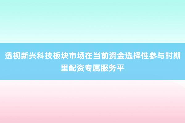 透视新兴科技板块市场在当前资金选择性参与时期里配资专属服务平