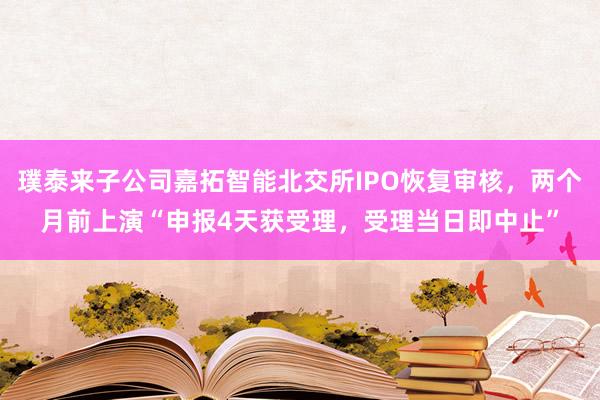 璞泰来子公司嘉拓智能北交所IPO恢复审核，两个月前上演“申报4天获受理，受理当日即中止”