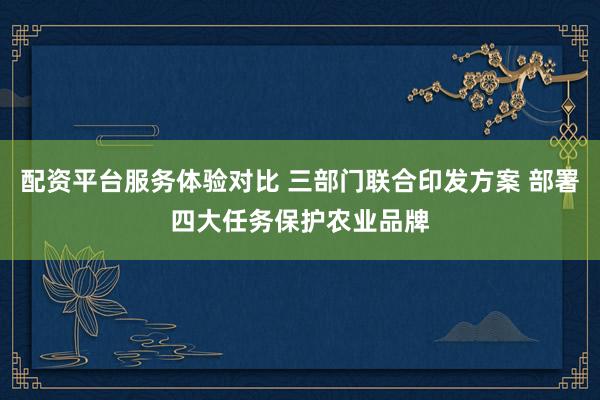 配资平台服务体验对比 三部门联合印发方案 部署四大任务保护农业品牌
