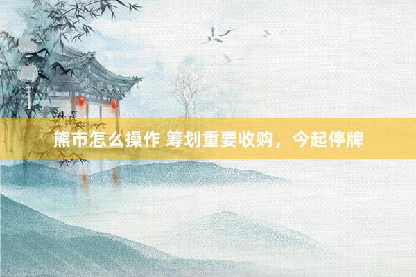 熊市怎么操作 筹划重要收购,今起停牌